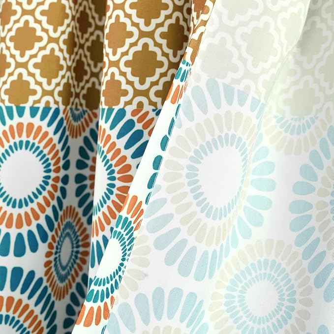 Lush Decor Bohemian Stripe Window Curtain Panels, Pair 52" W x 95" L Turquoise & Orange - Light Filtering Curtains for Bedroom - Boho Curtains - Maximalist Decor