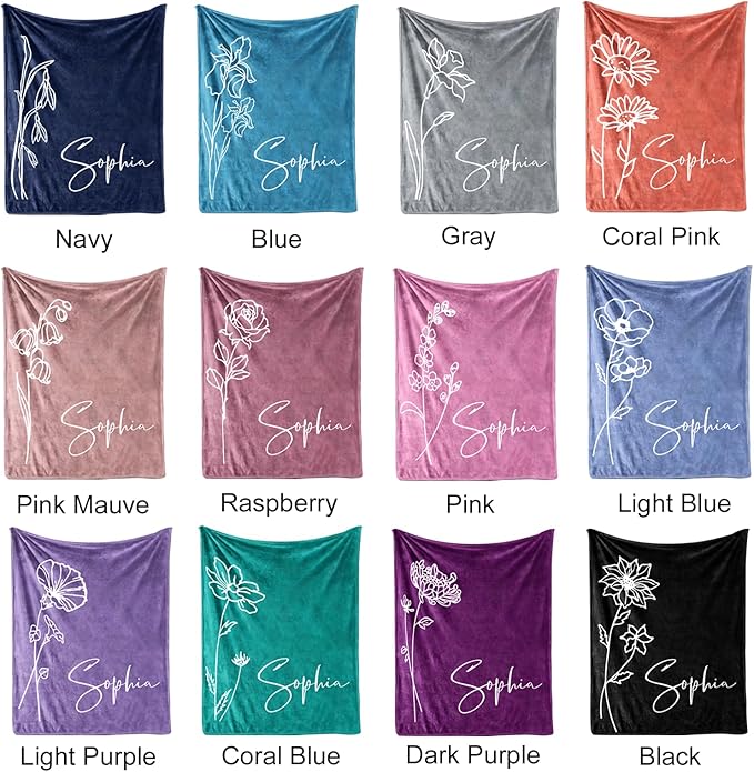 Ships Next Day, Personalized Christmas Birthday Blanket Gifts for Women, Custom Blanket with Name and Birth Month Flowers, Personalized Blankets for Adults, Throw Blanket for Mom Grandma
