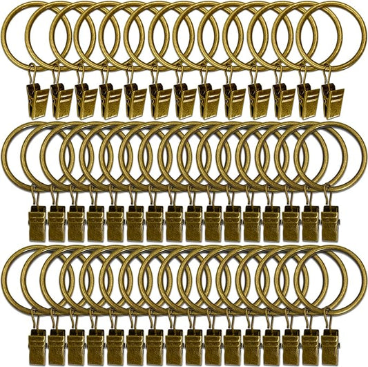 60 Pack Metal Curtain Rings with Clips, Curtain Clip Rings Hooks for Hanging Drapery Drapes Bows, Curtain Rod Rings 1.5 inch Interior Diameter, Bronze