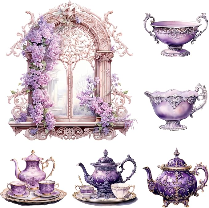 XERE 72 Pcs Purple Victorian Era Scrapbook Stickers Set, Aesthetic Sticker for Scrapbooking and Journaling, Junk Journal Supplies, Bullet Journals Materials, Planner Arts Craft Collage Supplies