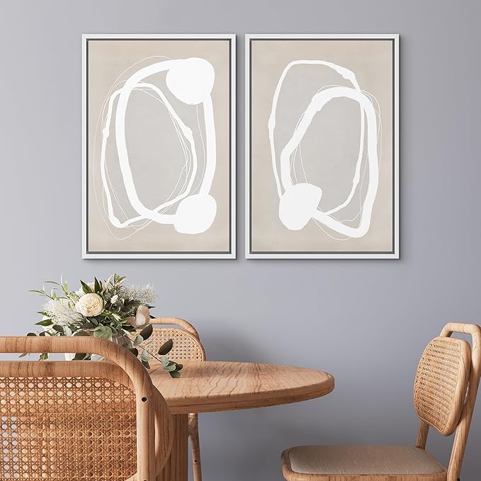 SIGNWIN Framed Canvas Print Wall Art Set Pastel Tan Circle Ring Collage Abstract Shapes Cozy Neutral Modern Art Decorative Nordic Multicolor for Living Room, Bedroom, Office - 16"x24"x2 White