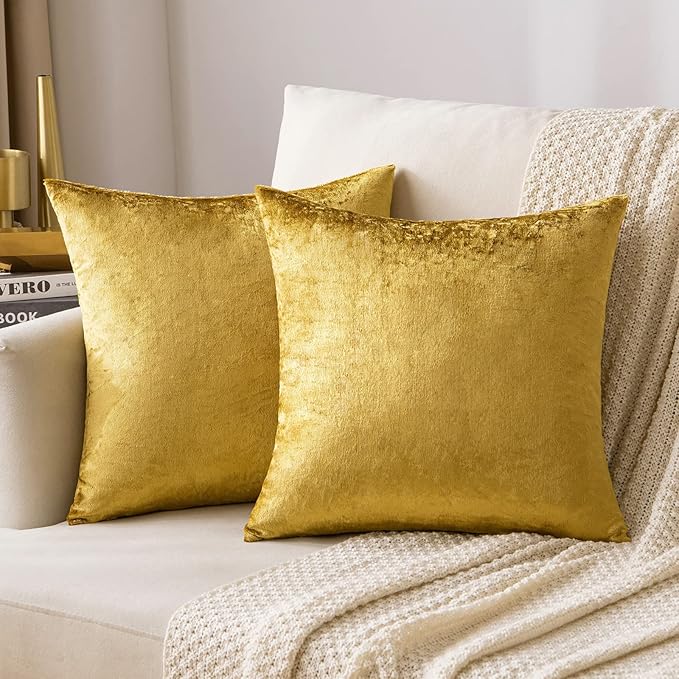 MIULEE Pack of 2 Polyester Soft Solid Decorative Square Throw Pillow Covers Set Fall Cushion Cases for Fall Sofa Bedroom Couch 20 x 20 Inch Golden