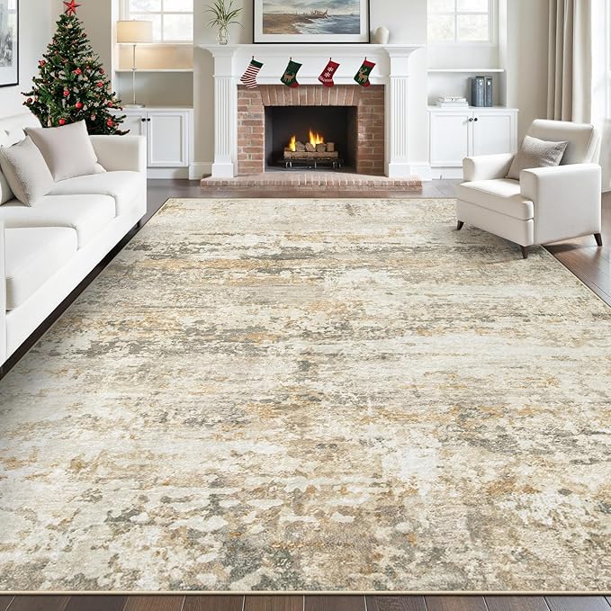 Area Rugs 8x10 for Living Room: Washable Rug Modern Abstract Neutral Soft Non-Slip Low-Pile Indoor Large Carpet for Bedroom Dining Room Playroom Home Office (Beige Grey Brown, 8'x10')