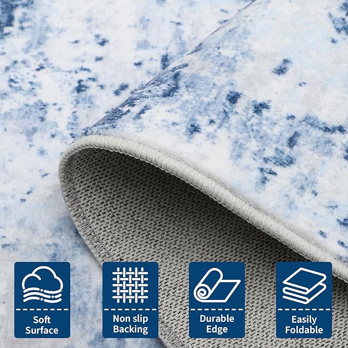 Modern Abstract 2x3 Area Rug Non Slip Non Shedding Low Pile Stain Resistant Rug for Entryway Kitchen Bedroom,Light Blue