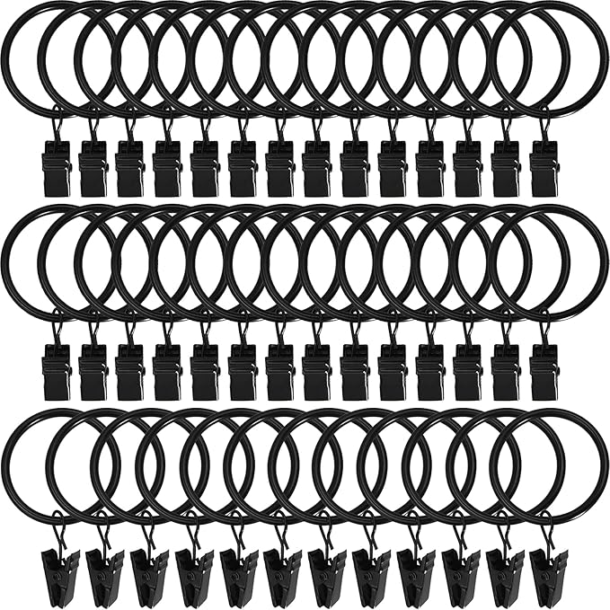 40 Pack Metal Curtain Rings with Clips, Curtain Clip Rings Hooks for Hanging Drapery Drapes Bows, Curtain Rod Rings 1.5 inch Interior Diameter, Black