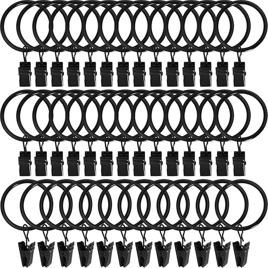 40 Pack Metal Curtain Rings with Clips, Curtain Clip Rings Hooks for Hanging Drapery Drapes Bows, Curtain Rod Rings 1.5 inch Interior Diameter, Black