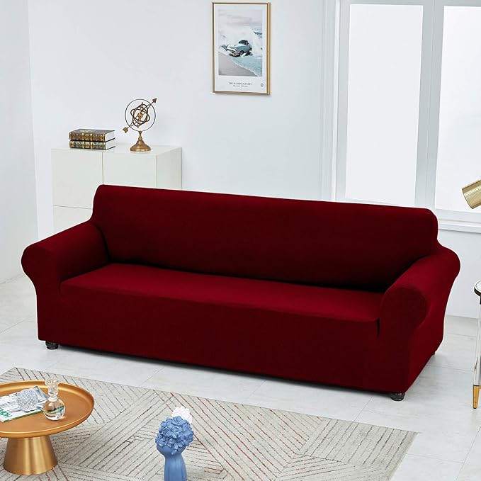 Joccun Stretch Couch Cover Slipcovers, 1-Piece Sofa Covers for 3 Cushion Couch Spandex Jacquard Washable Furniture Protector Cover for Living Room,Kids,Pets(Sofa,Red Dahlia)