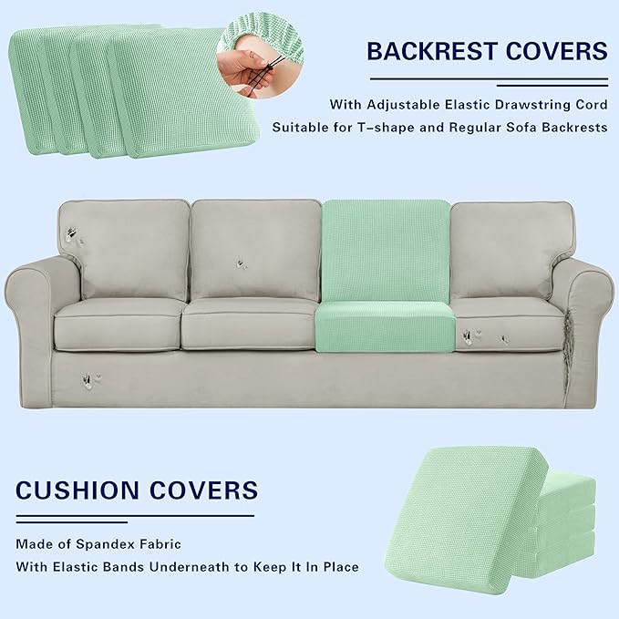 SUBRTEX 9 Pieces Stretch Sofa Slipcover Sets Couch Cover Sets Backrest Cushion Covers Furniture Protector Collection Set for Oversize Sofa Loveseat Chair Slip Covers(X-Large, Dark Cyan)