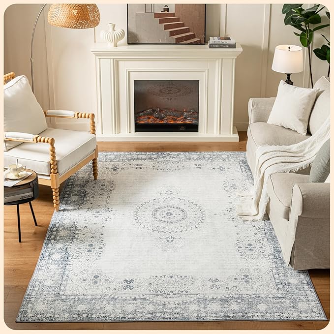 Istana 6x9 Area Rug - Grey/Gold Rugs for Living Room 6x9 - Foldable Boho Rugs for Bedroom - Stain Resistant Washable Rug - Eco-Friendly Area Rugs - Easy to Clean Living Room Rug