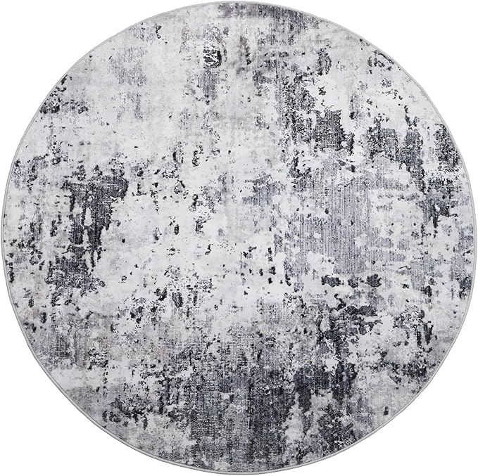 Modern Abstract 6x6 Round Area Rug Non Slip Non Shedding Rug Low Pile Stain Resistant for Bedroom Living Room Office Dining Room,Grey