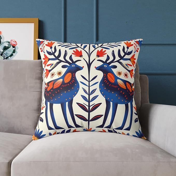 Square Pillow, Scandinavian Folk Art Design, Throw Cushion, Home Decor Accent, Cozy Sofa Pillow, Nordic Decor