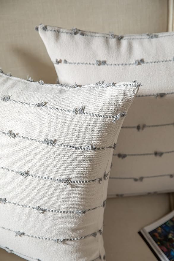 Caflife Boho Throw Pillow Covers 22x22 inches Beige and Grey, Set of 2 Modern Farmhouse Decorative Pillow Covers for Couch Bed, Living Room