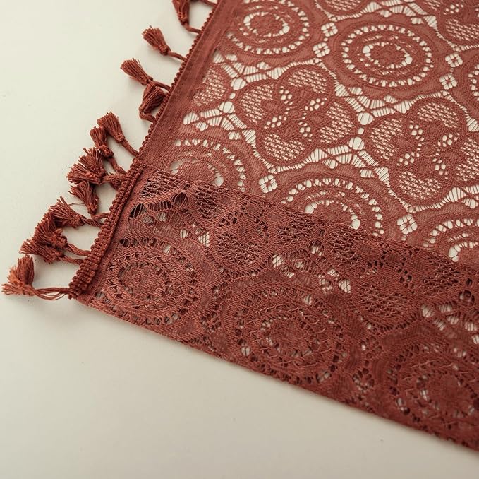 Burnt Orange Sheer Curtains 72 Inch Length 2 Panels Set Boho-Meets-Victorian Lace Crochet Curtain Panels for Bedroom Living Room Rustic Fall Boho Curtains Rod Pocket Privacy 59 W x 72 L Terracotta