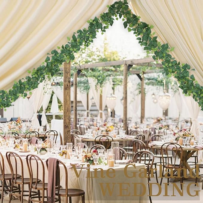 mizii 2 Strands Artificial Scindaps Vines Garland 73" Fake Vine with Silk Green Leaves Faux Evergreen Hanging Plants Greenery Decoration for Party Wedding Bedroom Home Wall Room Decor (Scindapsus)