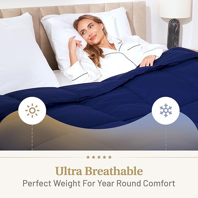 Lavish Comforts® Navy Blue California King Comforter – Oversized King Fluffy Down Alternative Duvet, Dark Blue Hotel Comforter, Hypoallergenic, Machine Washable - 104"x96"
