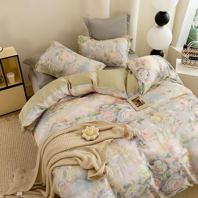 ECOCOTT Bedding 3-Piece Duvet Cover King Size – Silky Soft 100% Lyocell, Cooling & Breathable for Hot Sleepers, Painter Palette Floral, Moisture-Wicking Luxury
