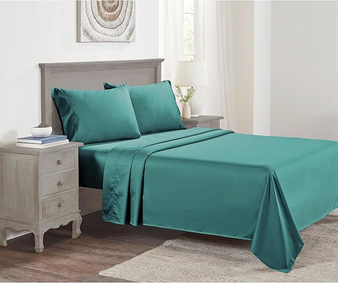 California Design Den 100% Cotton Sheets Full Size Set - Luxury 600 Thread Count Sateen, Cooling Sheet Sets Full Size Bed with Deep Pockets, Hotel Quality Bedding - Teal Bed Sheets
