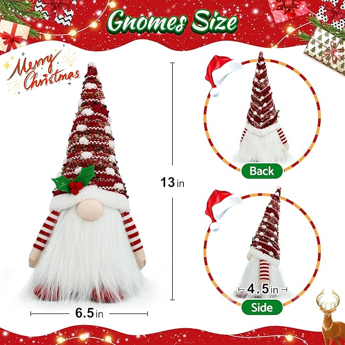 Gnome Christmas Decorations, Handmade Ornaments Swedish Tomte Elf Stuffed Dwarf for Home Holiday Decor, Thanksgiving Valentines Birthday Christmas Plush Gnome Gifts for Women