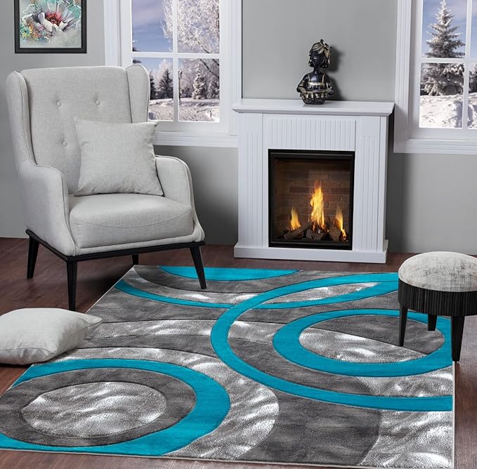 GLORY RUGS Area Rug 2x3 Turquoise Door Mat Modern Circles Soft Contemporary Floor Carpet Fluffy Texture for Indoor Living Dining Room and Bedroom Area