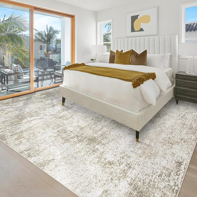 8x10 Washable Area Rug for Living Room: Modern Abstract Rugs Soft Non-Slip Low-Pile Indoor Floor Carpet for Bedroom, Dining Room, Nursery (BeigeBrownBlue, 8'x10')