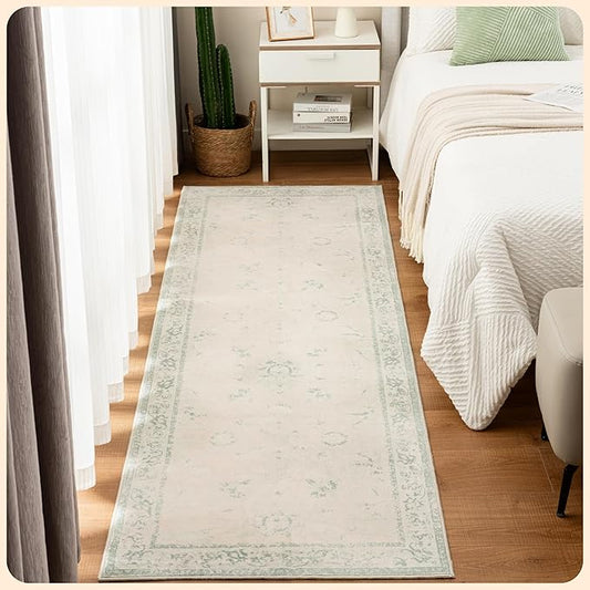 Istana Hallway Runner Rug 2.5x8 - Green Kitchen Rugs Non Slip Washable -Silk's Soft Touch Carpet Runner - Stylish Rugs for Home