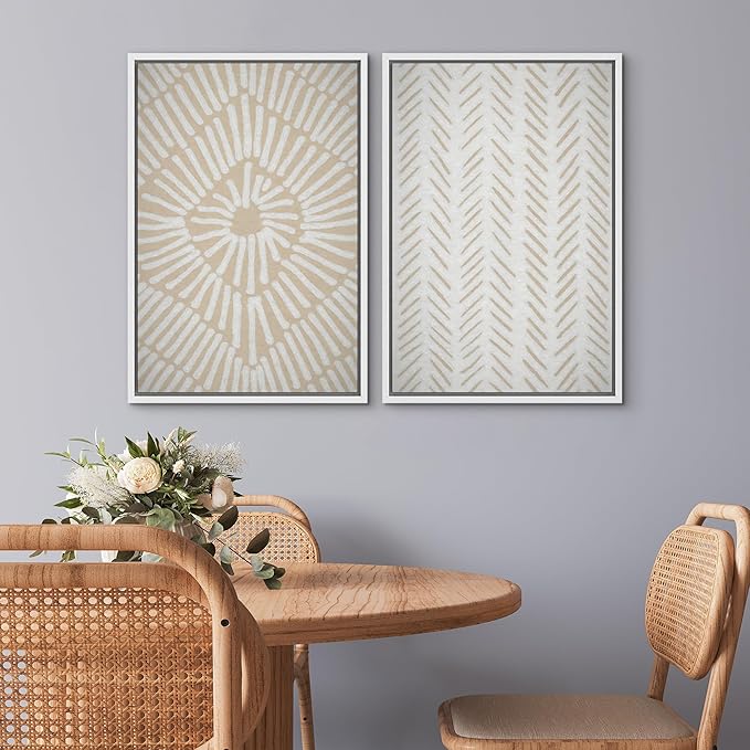 SIGNWIN Framed Canvas Print Wall Art Set Tan White Tropical Geometric Collage Abstract Shapes Cozy Neutral Modern Art Minimal Boho Relax/Calm for Living Room, Bedroom, Office - 16"x24"x2 White