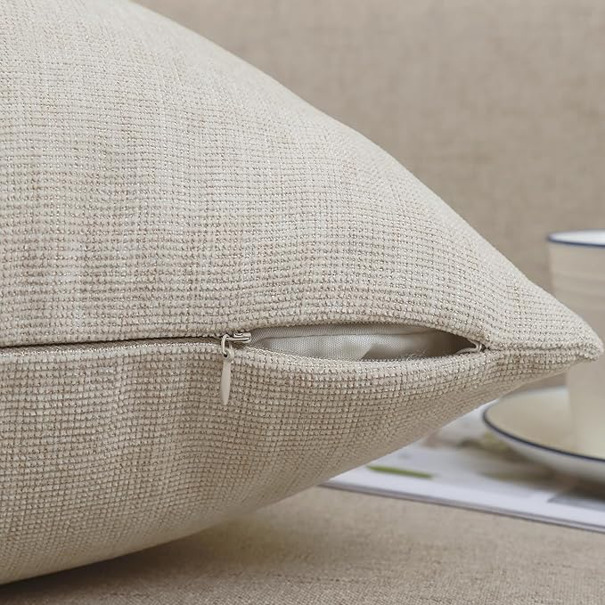 Jepeak 26x26 Inch Decorative Chenille Throw Pillow Covers, Pack of 2 Cozy Concise Euro Shams Cover Soft Farmhouse Modern Cushion Cases for Sofa Couch Bed Home Decor, Beige
