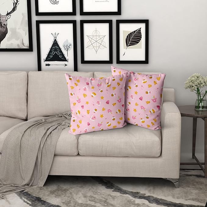 Kawani Pink Christmas Pillow Covers 18X18 in Cute Cupcake Gingerbread Pillowcase Set of 2 Sweet Cake Dessert Xmas Holiday Square Throw Pillow Case Home Decor for Living Room Bedroom Bed Cushion Couch