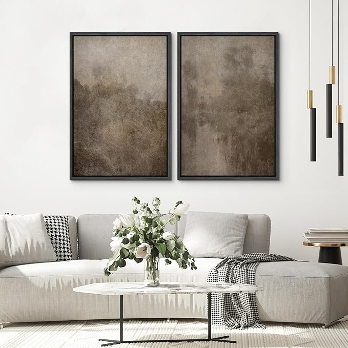 SIGNWIN Framed Canvas Print Wall Art Set Vivid Abstract Coastal Landscape Bold Blue and Yellow Modern Minimalism Decorative Nordic for Living Room, Bedroom, Office - 16"x24"x2 Black