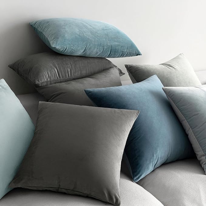 MIULEE Pack of 2 Velvet Pillow Covers Decorative Square Pillowcase Soft Solid Cushion Case for Sofa Bedroom Car 16 x 16 Inch Dark Grey