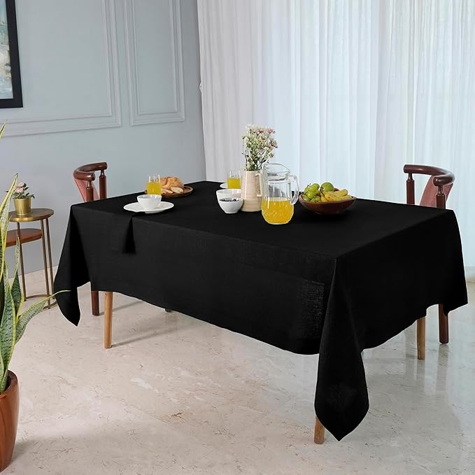 D'Moksha Homes Linen Black Tablecloth 60 x 102 Inch - 100% Pure Linen Rectangular Table Cloth - Machine Washable Tablecloth for Fall, Thanksgiving, Holiday