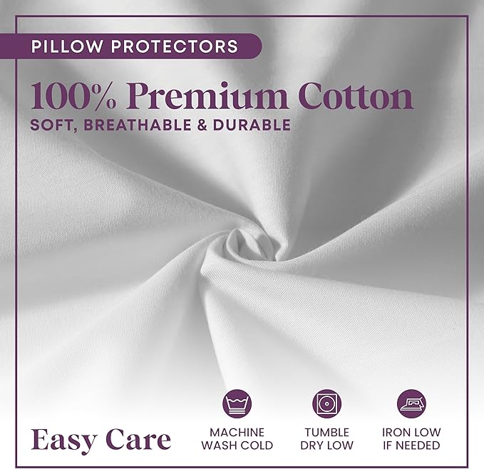 CirclesHome Pillow Protectors 4 Pack Standard Zippered - 100% Cotton Breathable Pillowcases - Protects Pillows from Dirt, Dust and Debris (Standard - Set of 4 - 20x26)