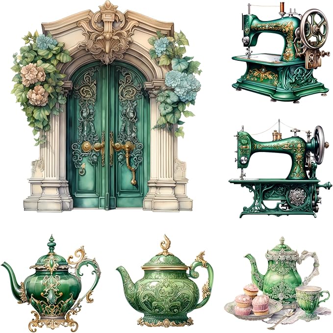 XERE 102 Pcs Green Victorian Era Scrapbook Stickers Set, Aesthetic Sticker for Scrapbooking and Journaling, Junk Journal Supplies, Bullet Journals Materials, Planner Arts Craft Collage Supplies