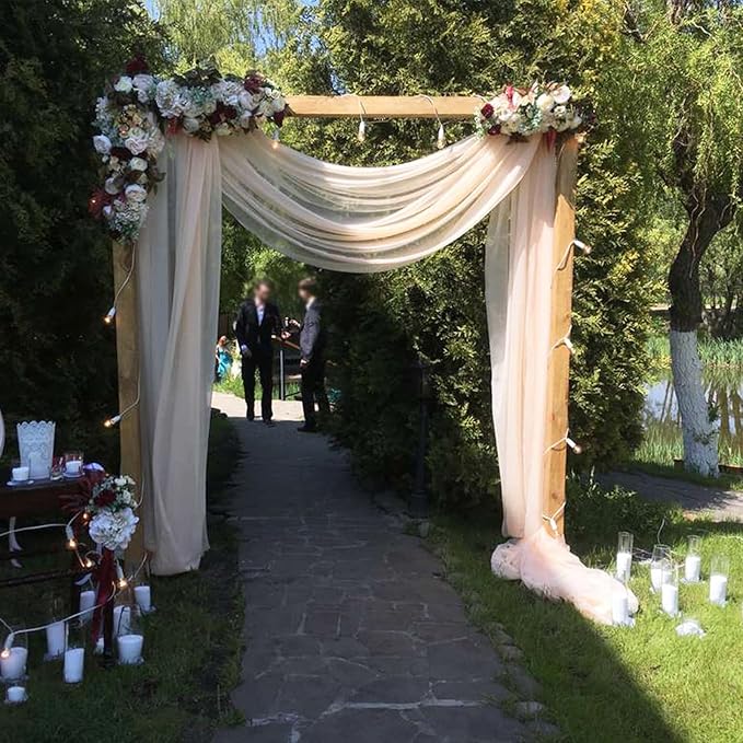 Wedding Arch Draping Fabric,63" x 32Ft Wedding Arch Drapes Champagne Tulle Fabric Drapery Sheer Backdrop Curtains for Wedding Ceremony Arch Stage Party Ceiling Decorations