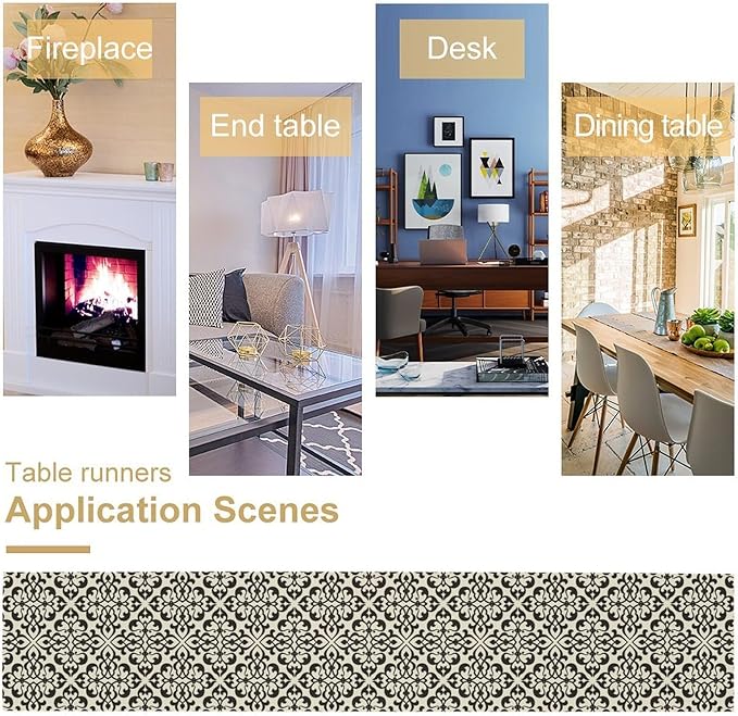 Moroccan Table Runner Damask Patterned Geometric Table Runner for Kitchen Dining Party Decor 13x60in