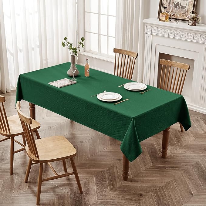 BALCONY & FALCON Rectangle Tablecloth Jacquard Style Water Resistant Table Cover for Christmas Thanksgiving Dining Kitchen Cafe Parties and Outdoor Use (Dark Green, 57 x 118 inch)