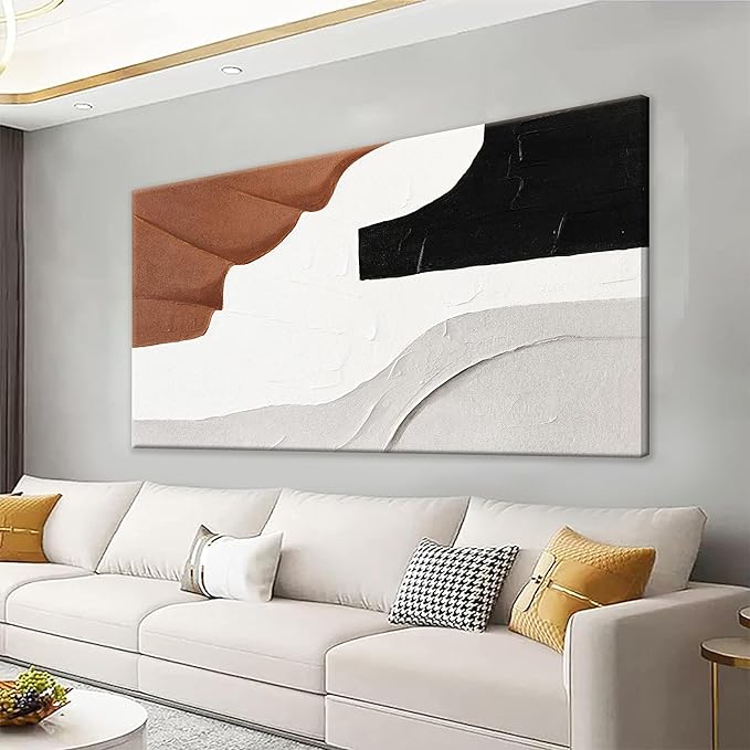 White Wall Art Large Abstract Wall Art Geometric Brown Color Block Canvas Art Wall Decor Painting Artwork Canvas Simple Picture Artwork Decorations For Living Room Bedroom Office Home Decor 29" X 58"