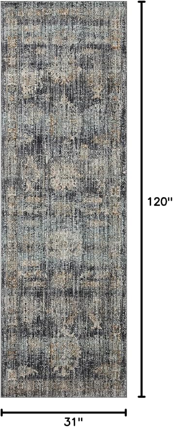 Loloi Jean Stoffer Katherine Collection KES-04 Ink/Jade 2'-7'' x 10'-0'', .25" Pile Height, Runner Rug