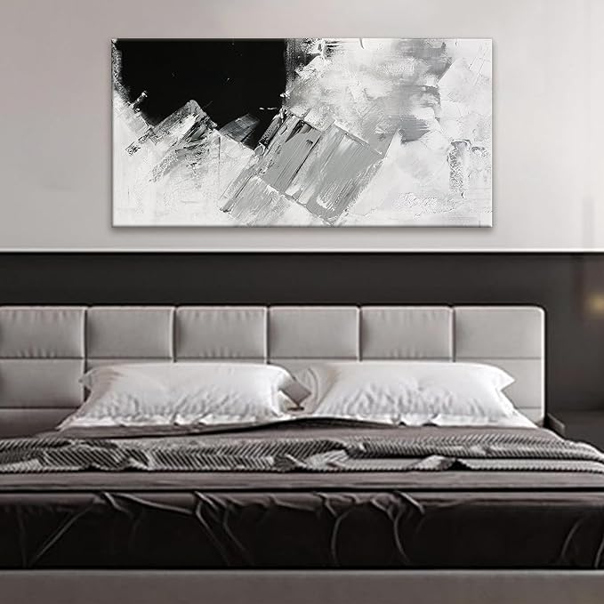 TAIJXAGSG Abstract Wall Art Painting Modern Grey Wall Decor Living Room 24" X 48" Canvas Art Wall Decor Black White Wall Art Canvas Prints Artwork For Bathroom Kitchen Office Decoration