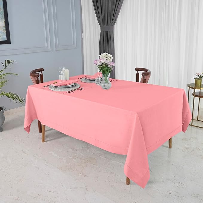 D'Moksha Homes Dusty Pink Linen Tablecloth 60 x 120 Inch - 100% Pure Linen Hemstitch Tablecloth for Rectangle Tables - Classic Hemstitch, Machine Washable Table Cloth for Thanksgiving