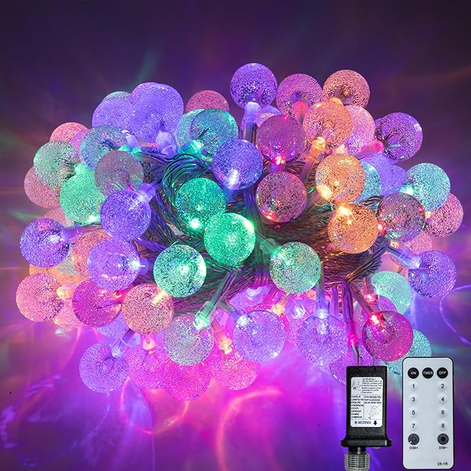 Ogrmar 49 ft 100 LED Globe Ball String Lights 8 Modes Crystal Bubble Ball String Lights with Remote, Timer Function & Connectable for Indoor Outdoor Wedding Christmas Garden Decor (100, Multicolor)