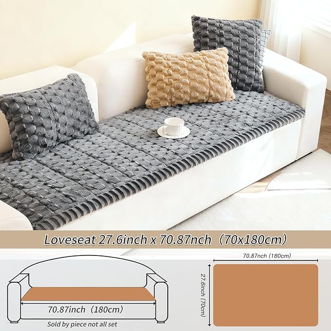 Couch Cover for Dogs Washable,Non Slip Fuzzy Durable Couch Covers for 3 Cushion Sofa Pet Friendly Sofa Cover Dog Thick Soft Slipcovers Protector Couches Mat Bed (Grey, 27.6" x 70.9"/70 x 180cm)