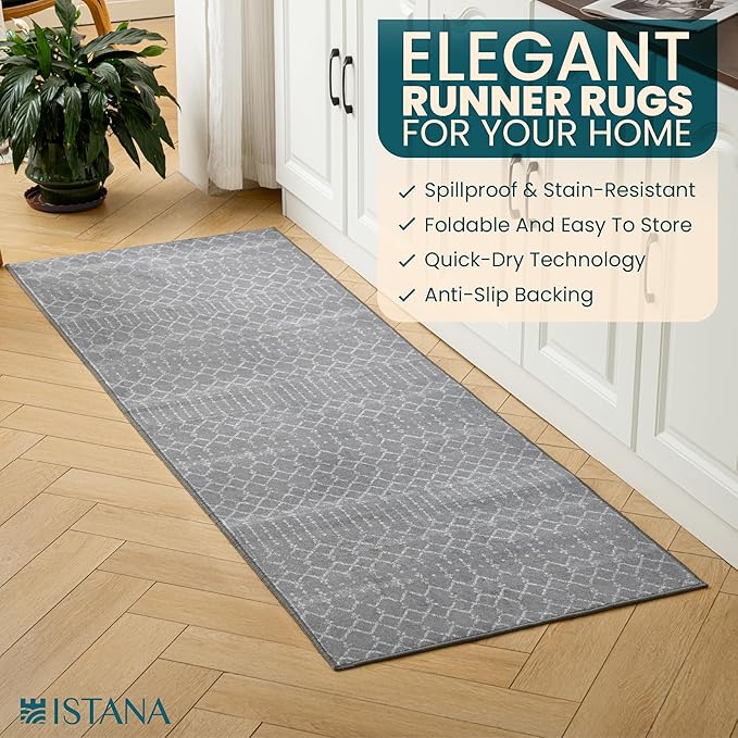 Istana Hallway Runner Rug 2x6 - Dark Grey Kitchen Rugs Non Slip Washable -Silk's Soft Touch Carpet Runner - Stylish Rug Runner for Home