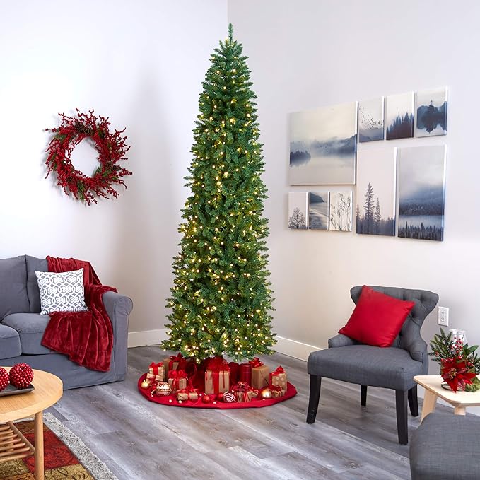 Nearly Natural 9ft. Slim Green Mountain Pine Artificial Christmas Tree with 600 Clear LED Lights