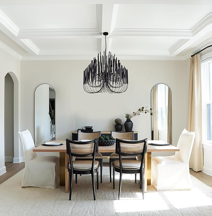 TOCHIC Modern Farmhouse Chandelier for Dining Room 36", Large Vintage Black Wood Chandeliers Light for Living Room, Rustic Pendant Lighting Fixture Ceiling Hanging for Foyer Bedroom Entryway