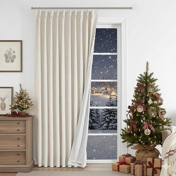 Vision Home Natural Pinch Pleated Full Blackout Curtains Linen Blended Room Darkening Window Curtains 84 inch for Living Room Bedroom Thermal Insulated Pinch Pleat Drapes with Hooks 1 Panel 60"Wx84"L