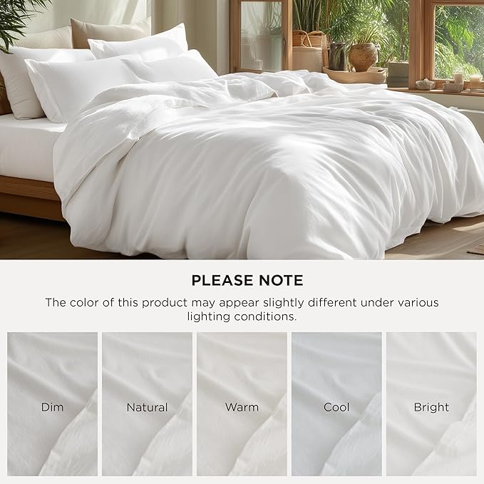 Bedsure 100% Washed Cotton Duvet Cover Full Size - Natural White Minimalist Cotton Duvet Cover Linen Like for All Seasons - GentleSoft™ Plain Simple Bedding (Natural White, Full, 80"x90")