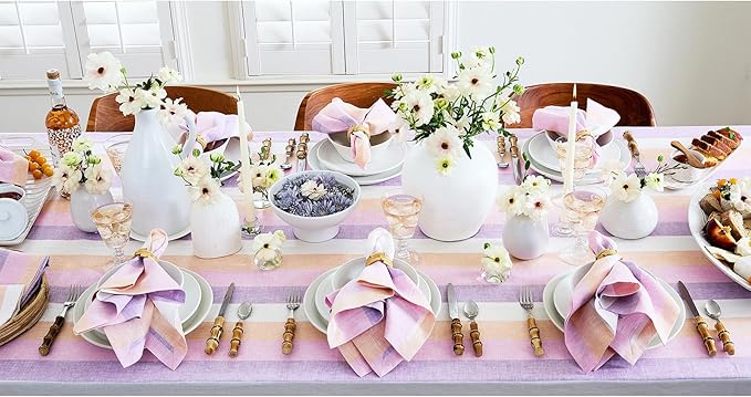 Solino Home Linen Striped Tablecloth 60 x 108 Inch - 100% Pure Linen Multicolor Gelato Stripe Table Cloth for Rectangle Tables - Machine Washable Tablecloth
