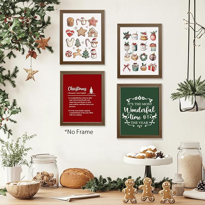 AEHIE It's The Most Wonderful Time of The Year Wall Art Poster Prints for Kitchen Living Room, Holiday Farmhouse Happy New Years Decor, Minimalist Boho Xmas Aesthetic Wall Art Unframed 4pcs 8x10inch