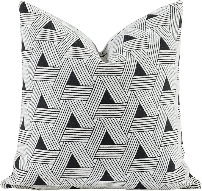 New 22x22'' inches Throw Pillow Cushion Covers - Triangle Black Color Chenille Jacquard Embroidery Luxury Modern Style Couch Sofa Bed Pillow Cover for Living Room Bedroom